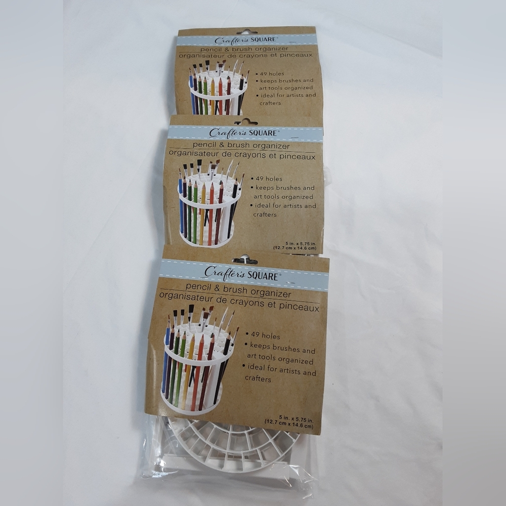Set Of 3 Pencil & Brush Organizers - White - Holds 49 Items